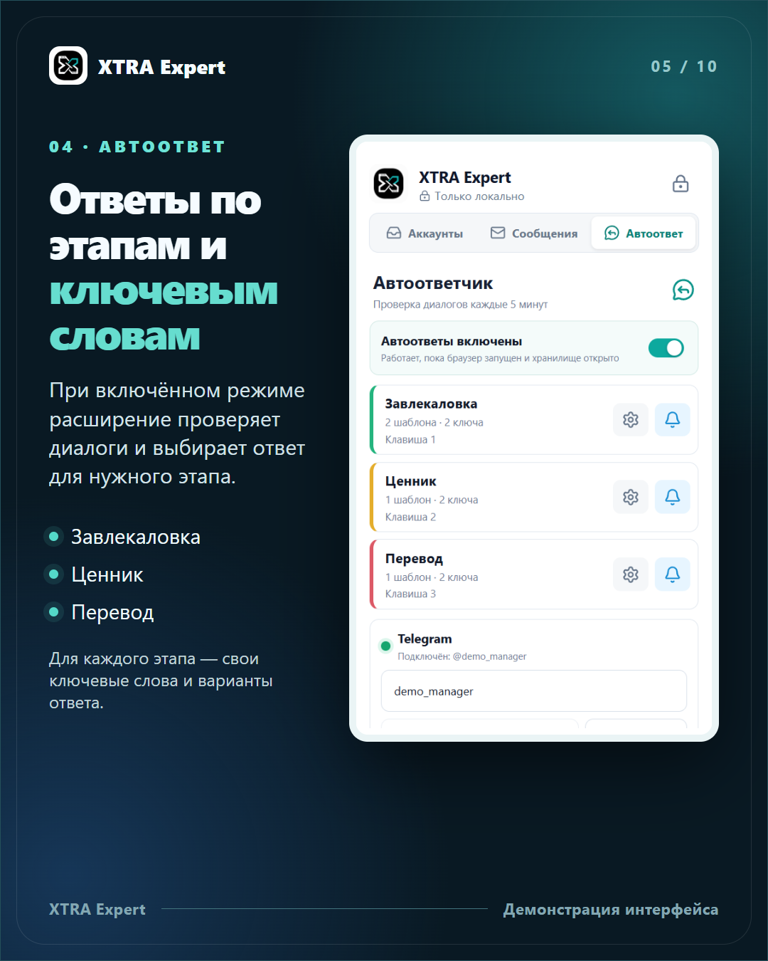 Автоответы по этапам и ключевым словам